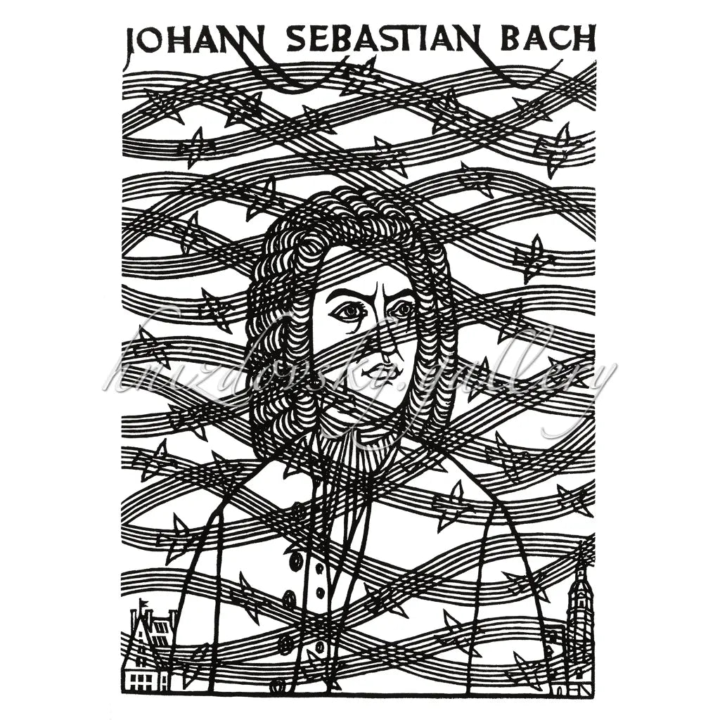 Jacques Hnizdovsky, #110 Johann Sebastian Bach, woodcut, 1971