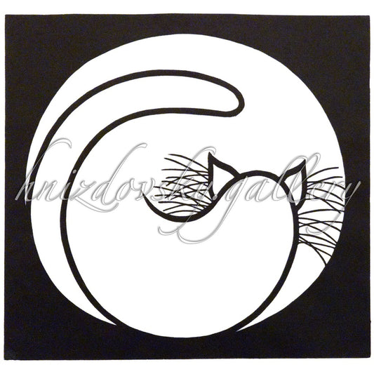 #281 Curled Cat, Linocut, 1979, 10.5" x 11" (image size)