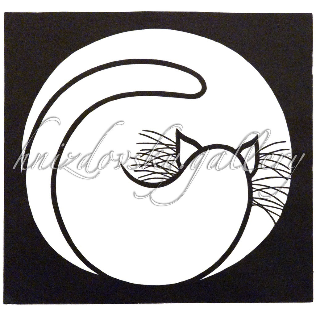 #281 Curled Cat, Linocut, (printed directly from the linoleum block by Jacques Hnizdovsky), 1979, 10.5" x 11" (image size)