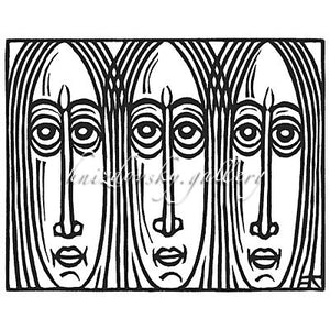 Jacques Hnizdovsky, #014 Three Faces, linocut, 1951, 6" x 7.375" (image size)