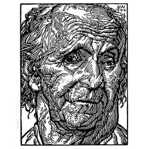 Jacques Hnizdovsky, #001 Head, woodcut, 1944, 7.5" x 5.25" (image size)