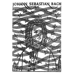 Jacques Hnizdovsky, #110 Johann Sebastian Bach, woodcut, 1971, 12.5" x 9" (image size)