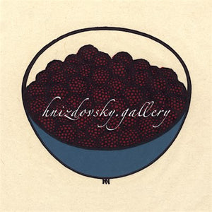 Jacques Hnizdovsky, #255 Raspberries, woodcut, 1978, 7" x 7.625" (image size)