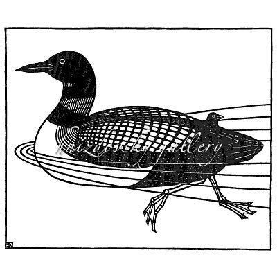 Jacques Hnizdovsky, #351 Loon, woodcut, 1985, 10" x 12" (image size)